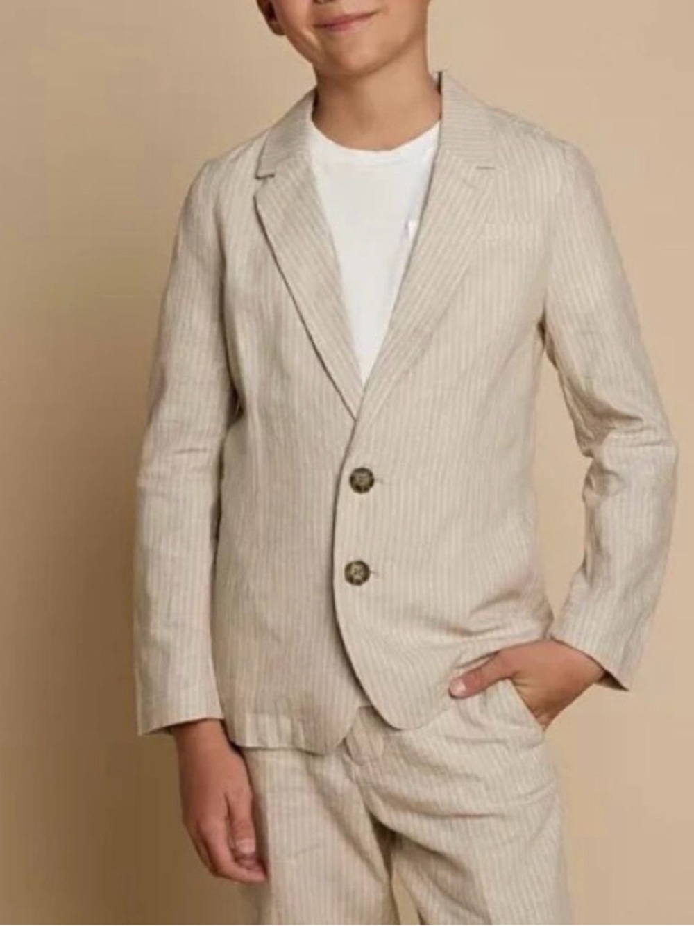 Brooks Brothers Boys Linen Blend Blazer 10Y Sand Striped Blazer NWT Tan